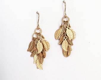 Brushed gold leaf earrings. Small