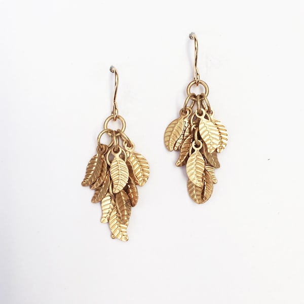 Brushed gold leaf earrings. Small