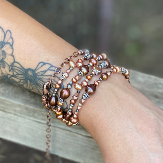 Copper pearl necklace clearance