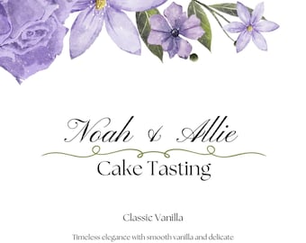 Cartes de dégustation de gâteaux de mariage : forme lilas personnalisée (PDF modifiable)