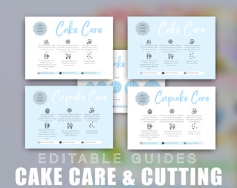 Ensemble de cartes d&#39;entretien des gâteaux et de guides de découpe modifiables (téléchargement imprimable)