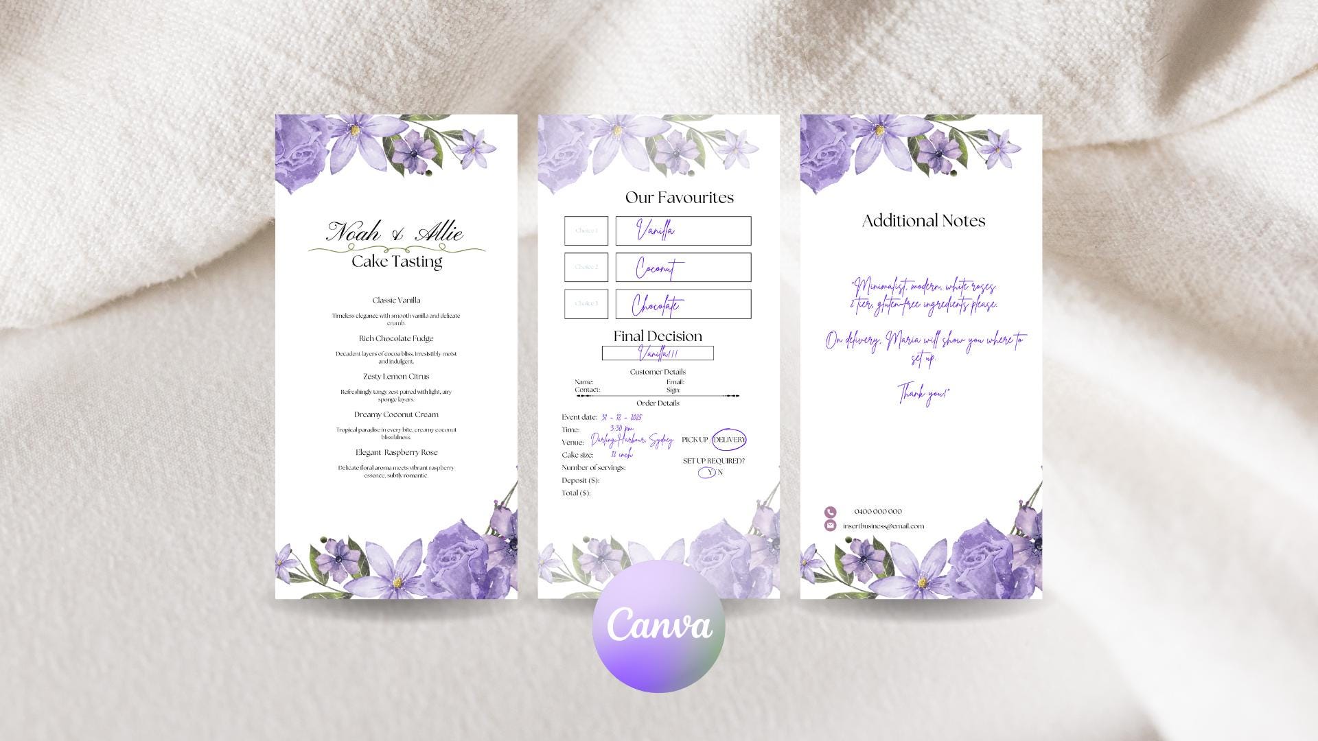 Lilac Flash Card.pdf Wedding Cake Tasting Cards: Custom Lilac Form (editable PDF) - Etsy