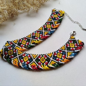 Multicolored Choker Ethnic Beaded Necklace Collar Boho Statement Jewelry Tribal Choker Anniversary Gift for Her 20 30 40th Birthday Gift