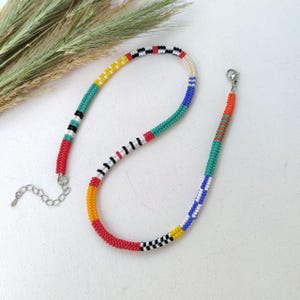 Multicolored Beaded Jewelry Y2k Kumihimo Colorful Beaded Necklace Summer Minimalist Choker Thin Chain Necklace Hand Woven Seed Bead Trendy