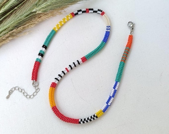 Multicolored Beaded Jewelry Y2k Kumihimo Colorful Beaded Necklace Summer Minimalist Choker Thin Chain Necklace Hand Woven Seed Bead Trendy