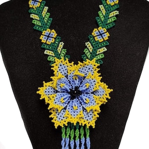 Huichol necklace 3D flower beaded necklace Beaded necklace mexican style Beaded jewelry huichol Gift for her