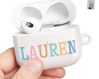 Personalized Airpod Case Name Airpod Case Neutral Colorful Print Airpod Pro Case, Airpod 3 Case Airpod 4 Case, Airpod Pro 2 Case Cream