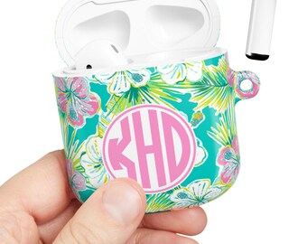 Airpod 4 Case Cute, Monogram Airpod Case Preppy, Airpod Pro Case, Airpod 3 Case Custom Airpods Case Personalized Gift for Her Floral Print