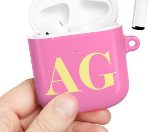 Coque Airpod personnalisée, coque Airpod rose monogramme, coque Airpod personnalisée 4, coque Airpod 3, coque Airpods Pro 2 rose jaune, cadeau pour elle