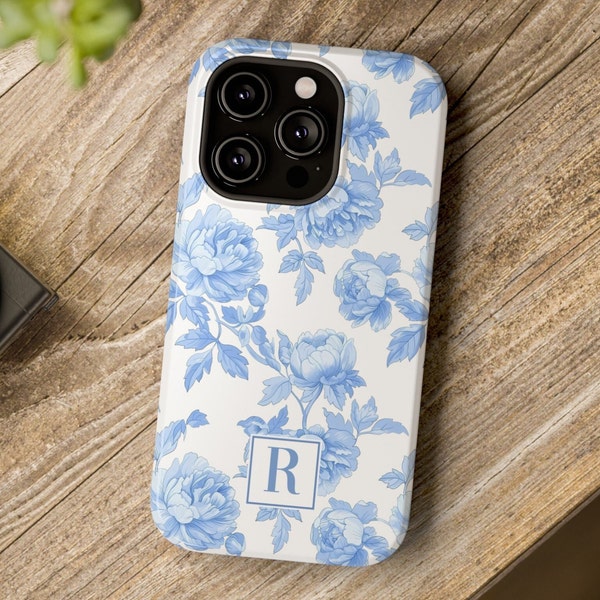 Coastal Granddaughter Phone Case Coastal Grandmother iPhone Case Preppy Phone Case with Monogram Blue Rose Toile Pattern Coastal Theme