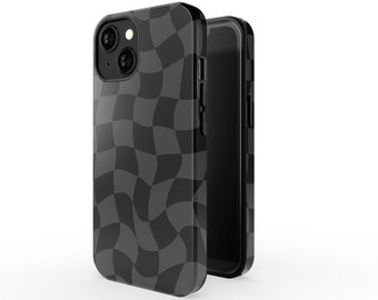Black Checkered Phone Case Trendy Checkerboard Print Cover for iPhone 13 Pro Max Mini 12 11 XR XS SE 5 6 7 8 Plus, Samsung Google Pixel