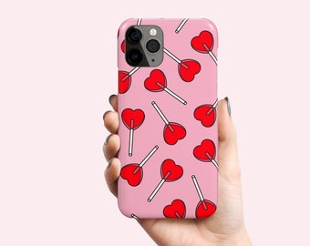 Aesthetic Phone Case, Red Heart Lollipop iPhone 12 Pro Max, iPhone 11 Pro Max, Iphone XR, iPhone X/XS, iPhone 7/8, Trendy, Cute, Protective