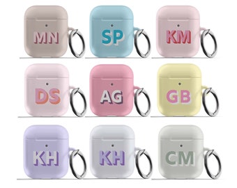 Monogram Apple Air Pods Case, Personalised Dropshadow Initials, Protective Case, Choose From 9 Colors, Keychain Carabiner