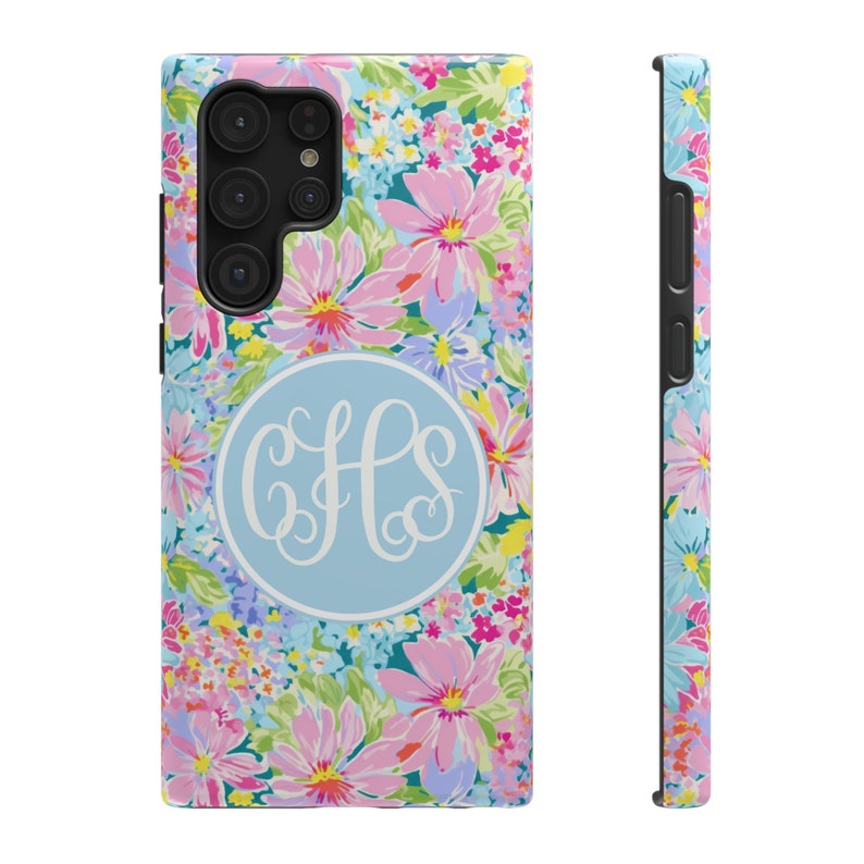 Monogram Phone Case Preppy iPhone Case Summer Floral Phone Case for iPhone 15 14 13 12 Pro Max Samsung S24 Case, S23 S22 Ultra Gift for Mom image 2