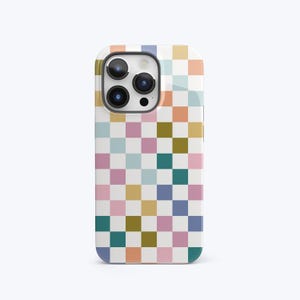PASTEL CHECKERS Phone Case | Colorful Checkerboard Design, For iPhone 16 Pro Max, 16e, 15 Plus, 14 Pro, 13 Mini, 12, 11, MagSafe Option