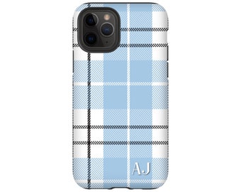 Blue Plaid Iphone 6 6s 7 8 Plus X XR 11 Pro Max Case, Custom Iphone Case, Personalized Iphone Case Iphone 11 Case with Initials Premium Case