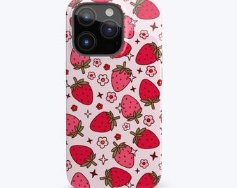 Strawberry Phone Case iPhone, Retro Daisy Berry Print - for iPhone 15, 14, 13, 12, 11, 8, 7, XR, XS, X, Pro Max Plus Mini Coquette Aesthetic