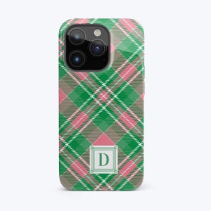 Gepersonaliseerde cadeau voor haar Aangepast telefoonhoesje preppy geruit patroon monogram hoesje voor iPhone 15 14 13 12 11 Pro Max-hoesje voor Samsung Initial D