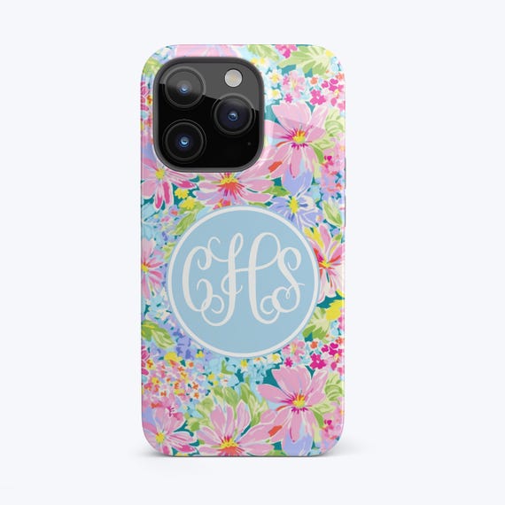 Monogram Phone Case Preppy iPhone Case Summer Floral Phone Case for iPhone 15 14 13 12 Pro Max Samsung S24 Case, S23 S22 Ultra Gift for Mom