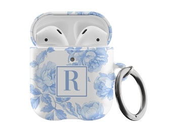 Blue Chinoiserie Airpod Case, Pro Preppy Rose Toile Pattern, Coastal Granddaughter Aesthetic, Airpods 1 and 2 Case, 1st 2nd Generation