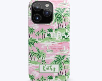 Key West Phone Case Preppy Aesthetic Summer Phone Case Palm Tree Pattern Coastal Print iPhone 15 Plus 14 13 12 11 Pro Max Preppy Gift
