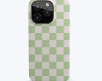 Green Checkered Phone Case iPhone 16 15 14 13 12 11 Pro Max Plus MagSafe Phone Case Galaxy S24 S23 S22 S21 Ultra Pixel 6 7 Pro Slim Tough