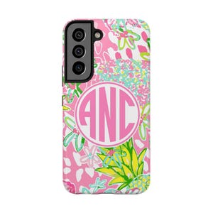 Monogramm Samsung Handyhülle Sommer für Samsung Galaxy S25 Ultra Case, Galaxy S24 Plus Case, Galaxy S23 Hülle, Galaxy S22 Hülle Tropische Blume
