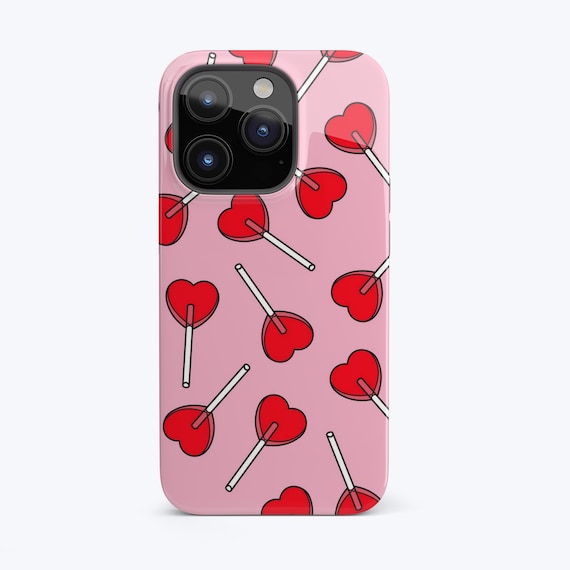 Heart Lollipop Pattern Phone Case, Candy Iphone Case, Red Heart Lollipop Iphone Case, Heart Phone case, Lollipop Heart Case