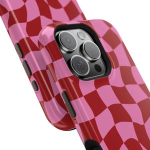 Funda para teléfono con estampado de cuadros rojos, carcasa rígida de plástico para Apple iPhone 16e, iPhone 17, 15, 14, 13 Pro Max Plus y Samsung. Regalo para ella. imagen 4
