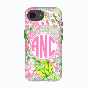 Gepersonaliseerde iPhone-hoesje, telefoonhoesje monogram, iphone-hoesje monogram, preppy telefoonhoesje, telefoonhoesje bloemen