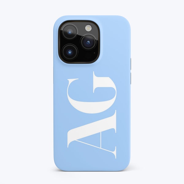 Blue Monogram Initial Phone Case - Personalized iPhone Samsung Google Pixel - Baby Blue Aesthetic - Custom Gift for Women, Trendy Preppy