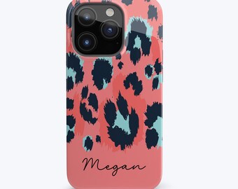 Leopard iPhone Case Trendy Personalized iPhone Case with Name or Monogram for iPhone 17 16 15 14 13 12 Pro Max Samsung Galaxy Magsafe Option