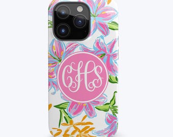 Floral Monogram Phone Case Personalized Preppy Aesthetic Summer Phone Case for iPhone 16 15 14 13 12 SE Plus Samsung S25 S24 Ultra