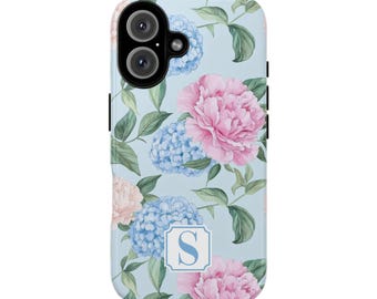 Hydrangea Monogram iPhone Case Personalized Preppy Floral Initial Phone Case for Women, iPhone 17 Pro Max 16 15 Plus More Grandmillennial