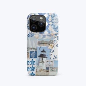 Funda para teléfono Nantucket, diseño de nieta costera para iPhone, estilo náutico, con ambiente playero y collage preppy inspirado en el océano, estilo Cape Cod