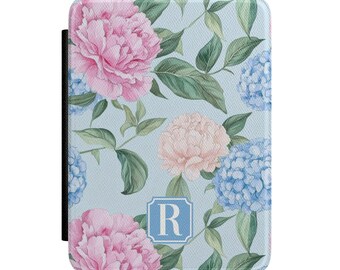 Blue Hyrdrangea Monogram Kindle Case, Personalized Initial Kindle Case
