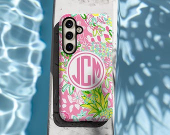 Monogram Phone Case iPhone Personalized Preppy Aesthetic Tropical Summer Beach Case for Phone 16 15 14 13 12 SE Plus Samsung S25 S24 Ultra