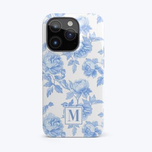 Coastal Granddaughter-telefoonhoesje Coastal Grandmother iPhone-hoesje Preppy telefoonhoesje met monogram Blue Rose Toile-patroon Coastal Theme