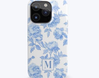 Blue Toile Phone Case for iPhone Coastal Grandmother iPhone Case Preppy Phone Case with Monogram Blue Rose Toile Pattern Coastal Theme