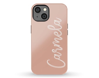 Personalized Name Phone Case, Blush Pink/Peach Custom Monogram Initial Covers for Apple iPhones, Samsung Galaxy, Google Pixel, Birthday Gift