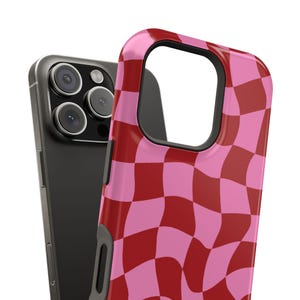 Funda para teléfono con estampado de cuadros rojos, carcasa rígida de plástico para Apple iPhone 16e, iPhone 17, 15, 14, 13 Pro Max Plus y Samsung. Regalo para ella. imagen 2