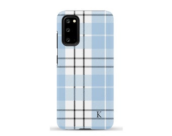 Samsung Phone Case Personalized Blue Plaid with Initial