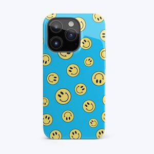 Smiley Face Phone Case for Iphone, Blue Happy and Yellow Happy Face iPhone Case