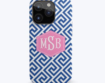 COASTAL MONOGRAM Phone Case | Greek Key Pattern, Personalized Monogram Case for iPhone 16, 15, 14 Pro, Samsung, Pixel, Gift for Her