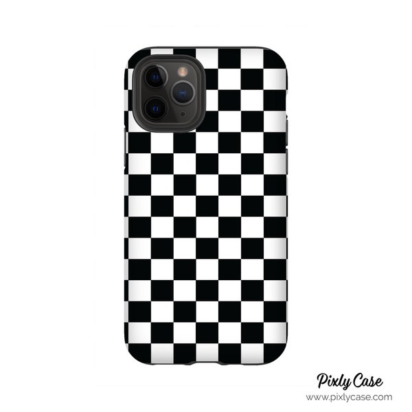 Iphone Case Black Checkerboard Phone Case for iPhone or Samsung, White and Black Checkered Phone Case
