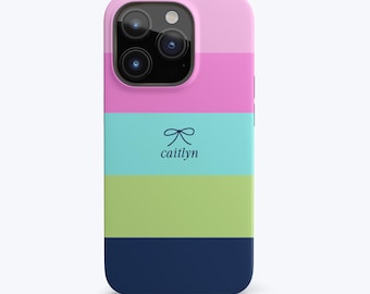 Personalized Phone Case Name iPhone Case Custom Name Phone Case Coquette Bow Striped Case for iPhone 16 15 14 SE Plus