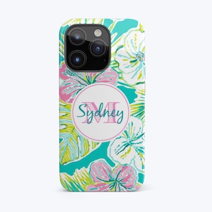 Monogram telefoon geval preppy telefoon iPhonegeval bloemen gepersonaliseerde case voor telefoon 16 15 14 13 12 Pro Max Samsung S25 S24 ultra tropische print