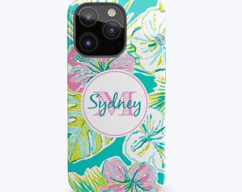 Monogram Phone Case iPhone Preppy Phone Case Floral Personalized Case for Phone 16 15 14 13 12 Pro Max Samsung S25 S24 Ultra Tropical Print