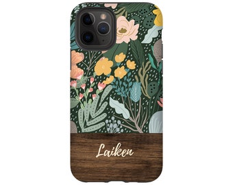 Personalized iPhone 11 Pro Case, Floral and Wood, iPhone 11 Pro Max Case, Floral iPhone 11 Case, iPhone XR Case, iPhone XS Max Case