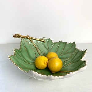 Vintage Large Leaf Shape Green and Gold Leaf Bowl, Large Leaf Serving Bowl, Centrepiece Bowl